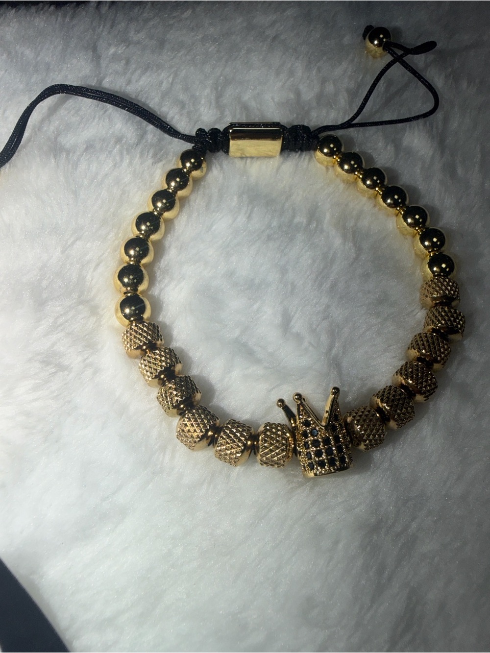 Men's Gold Crown Beaded Adjustable Bracelet